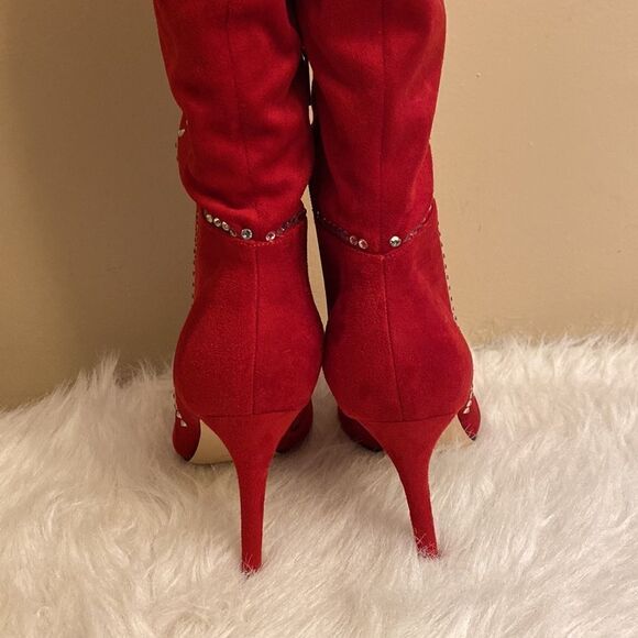 NWOT Jessica Simpson Women's Red Studded Pointed Toe Over Knee Boots Size: 9 - Picture 15 of 16